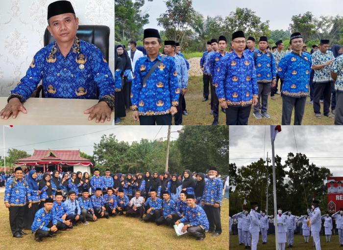 Guru dan Tenaga Kependidikan MAN 1 Muaro Jambi Mengikuti Upacara di Kantor Camat Sungai Gelam