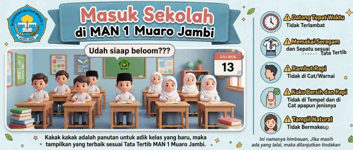 Siswa Kelas XI dan XII MAN 1 Muaro Jambi Diingatkan Menjadi Teladan pada Hari Pertama Masuk Madrasah Siswa Kelas XI dan XII MAN 1 Muaro Jambi Diingatkan Menjadi Teladan pada Hari Pertama Masuk Madrasah
