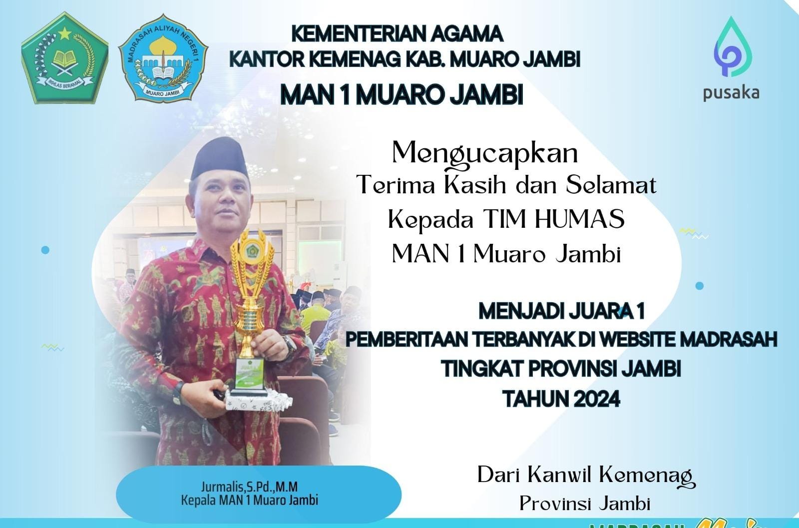 MAN 1 Muaro Jambi Juara 1 Kategori Jumlah Postingan Terbanyak Lomba Website Madrasah
